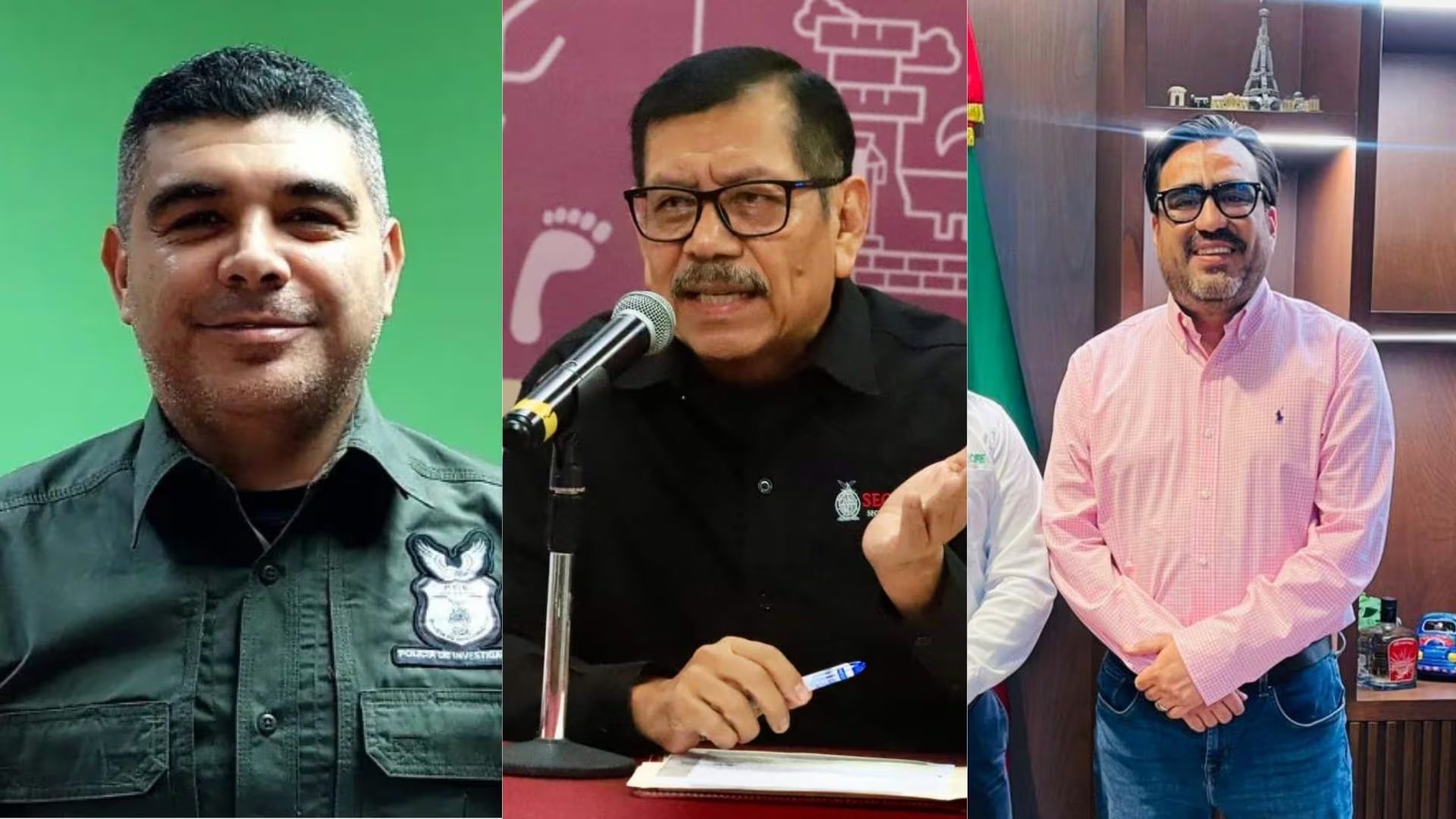 De izquierda a derecha: Contreras Núñez, Mérida Sánchez y Gamez Mendivil. Todos acusados por EEUU por nexos con Los Chapitos. Foto: Redes sociales