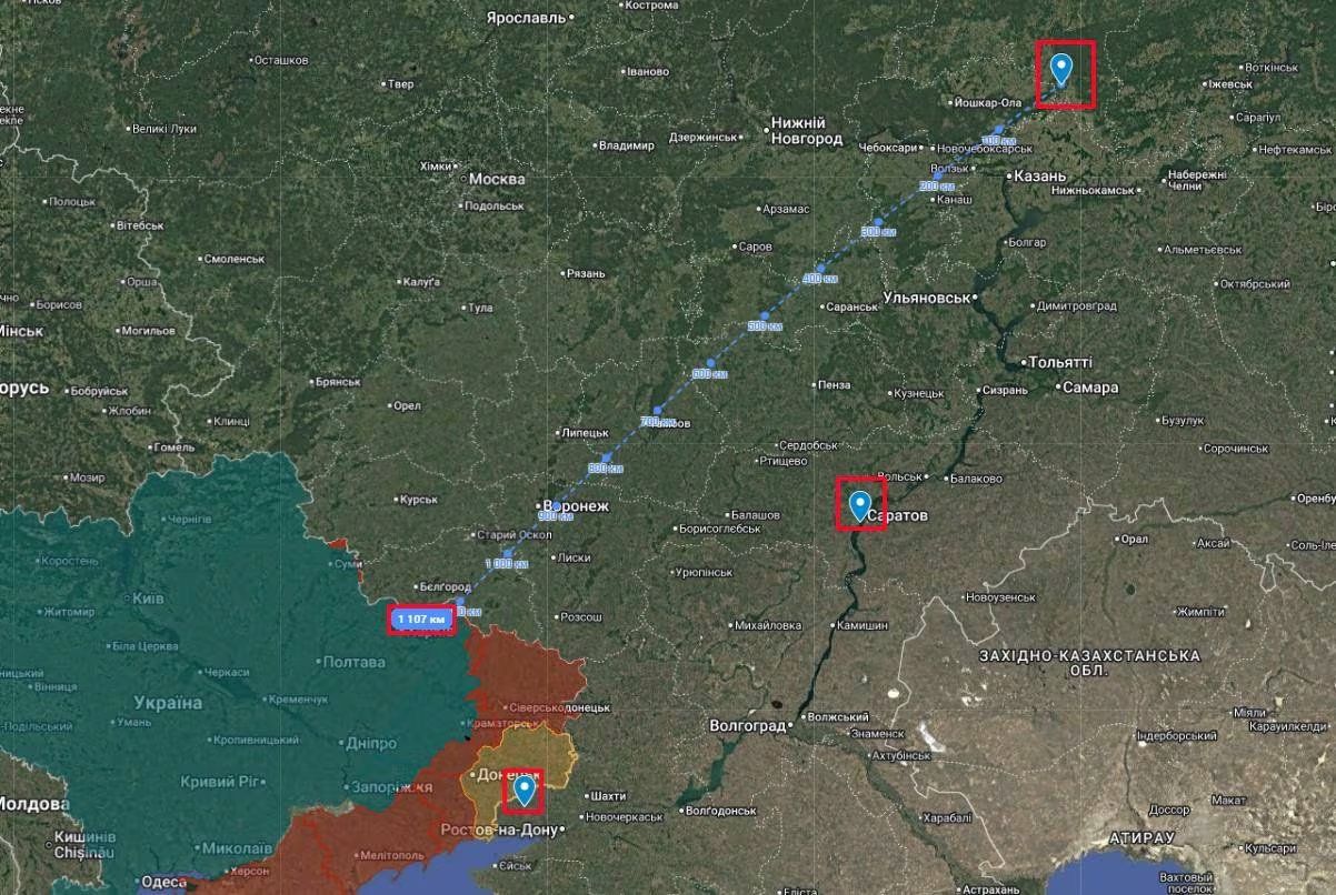 Mapa de localización de la refinería de Saratov, a 700 kilómetros al sureste de Moscú y a más de 1.000 kilómetros de la frontera ucraniana. El ataque evidencia el creciente alcance operativo de los drones de Kiev.