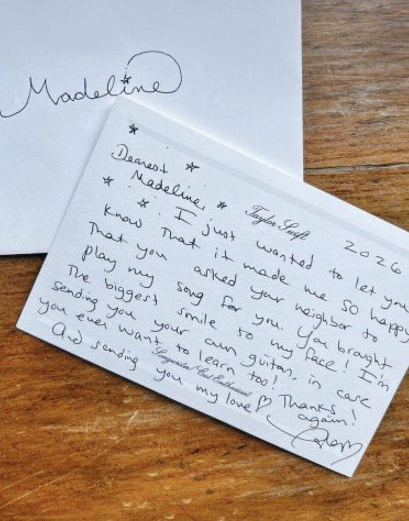 Taylor Swift le envió una carta escrita a mano a Madeline. (X)