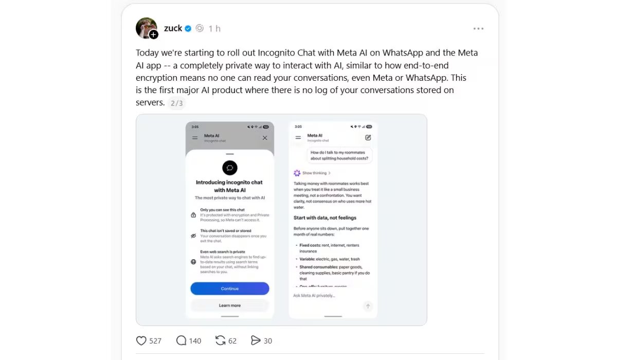 Mark Zuckerberg destacó que, a diferencia de otros servicios, aquí los registros no permanecen almacenados durante meses. (WhatsApp)