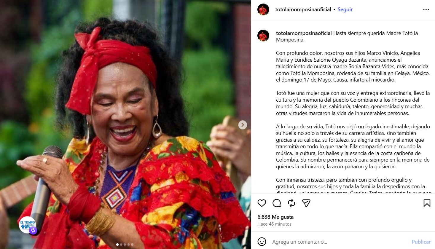 La familia de la artista confirmó su fallecimiento en laciudad de Celaya, México - crédito Instagram