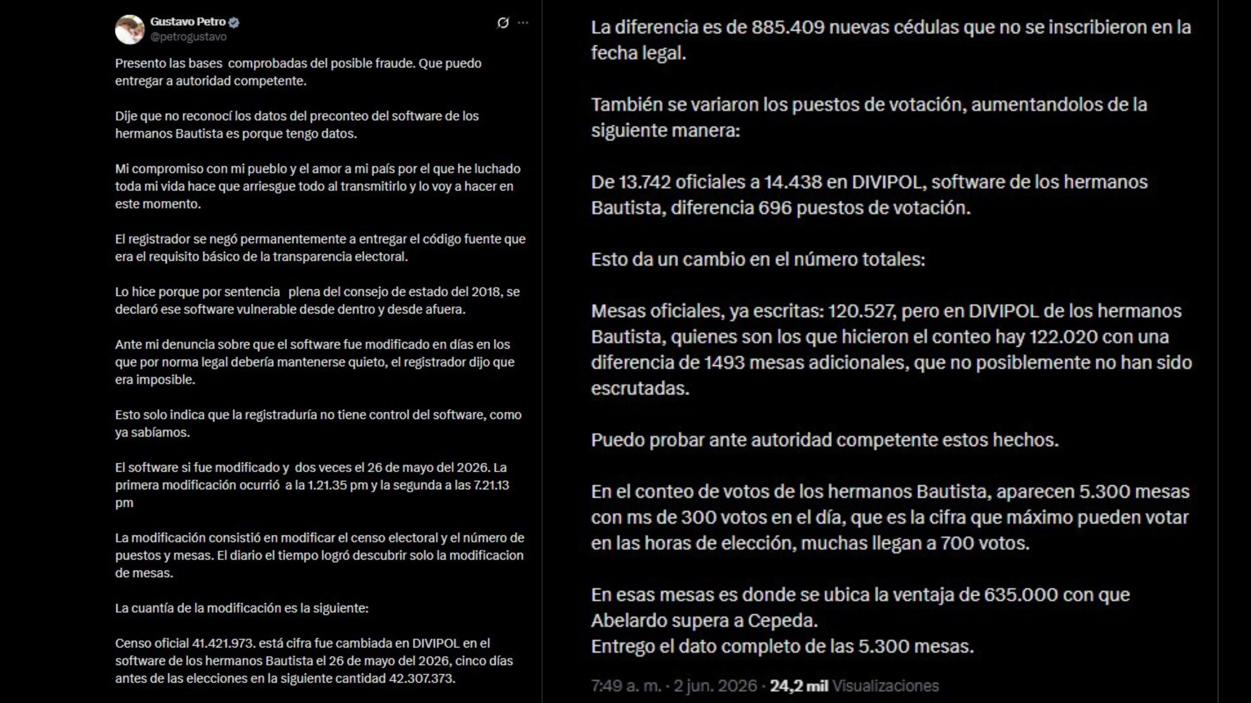 A través de X, Petro presentó lo que calificó como las 
