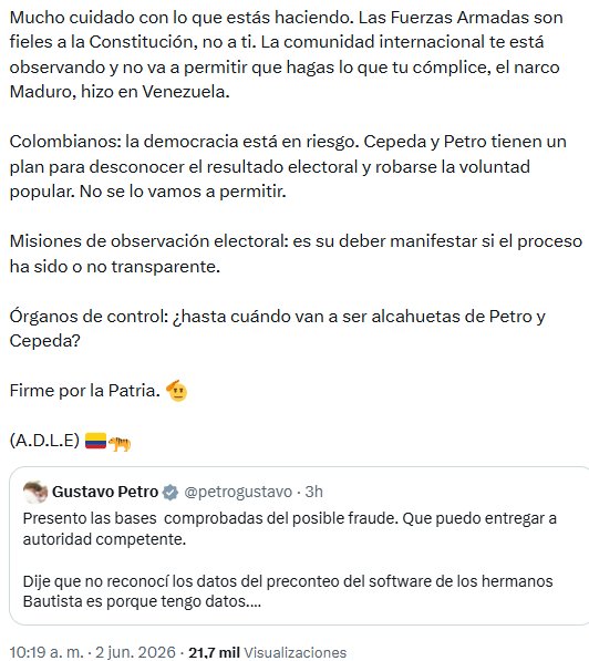 Abelardo de la Espriella rechazó acusaciones de fraude por parte del presidente Gustavo Petro - crédito @ABDELAESPRIELLA/X