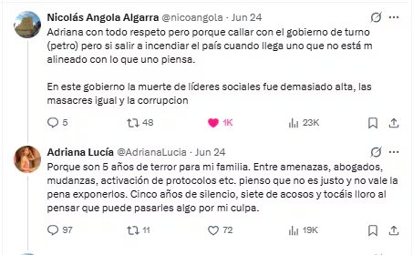 Adriana Lucía explicó que teme por su familia con el Gobierno de Abelardo de la Espriella - crédito captura de pantalla AdrianaLucia/X
