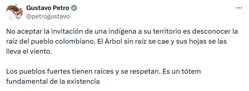 Gustavo Petro resaltó la importancia de mantener los lazos con las raíces indígenas - crédito @petrogustavo/X