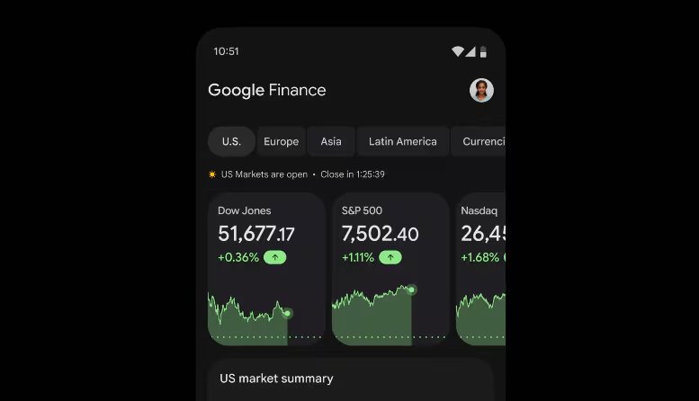 La nueva propuesta de Google Finance busca eliminar las barreras de entrada al mundo de la inversión, ofreciendo una experiencia intuitiva. 
(Google) 
