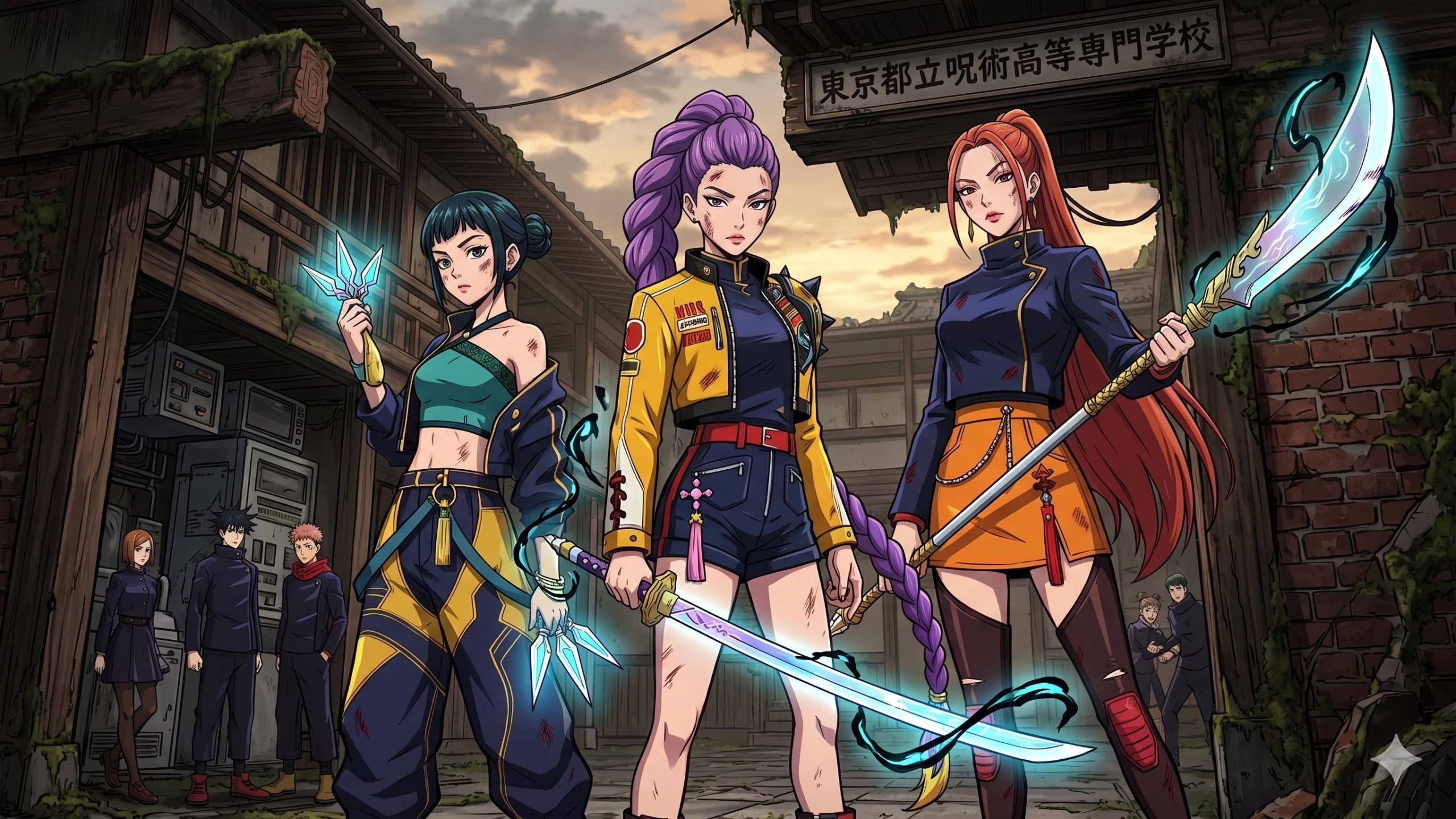 Esta es la ilustración de Gemini sobre cómo se verían Las Guerreras K-pop en el universo de Jujutsu Kaisen. (Foto: Gemini)