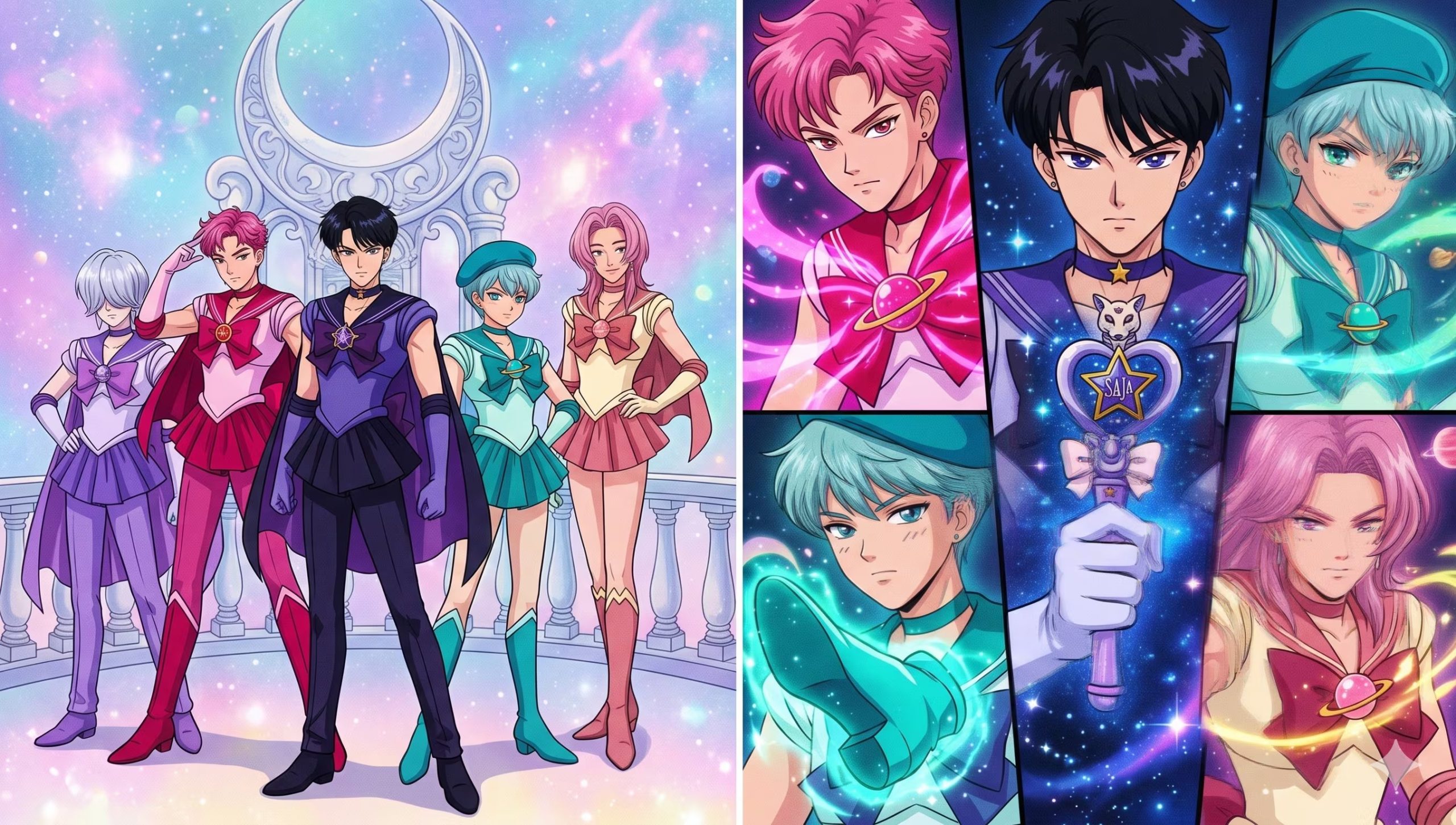Esta es una muestra generada con IA de la fusión entre Saja Boys y Sailor Moon. (Foto: Gemini)
