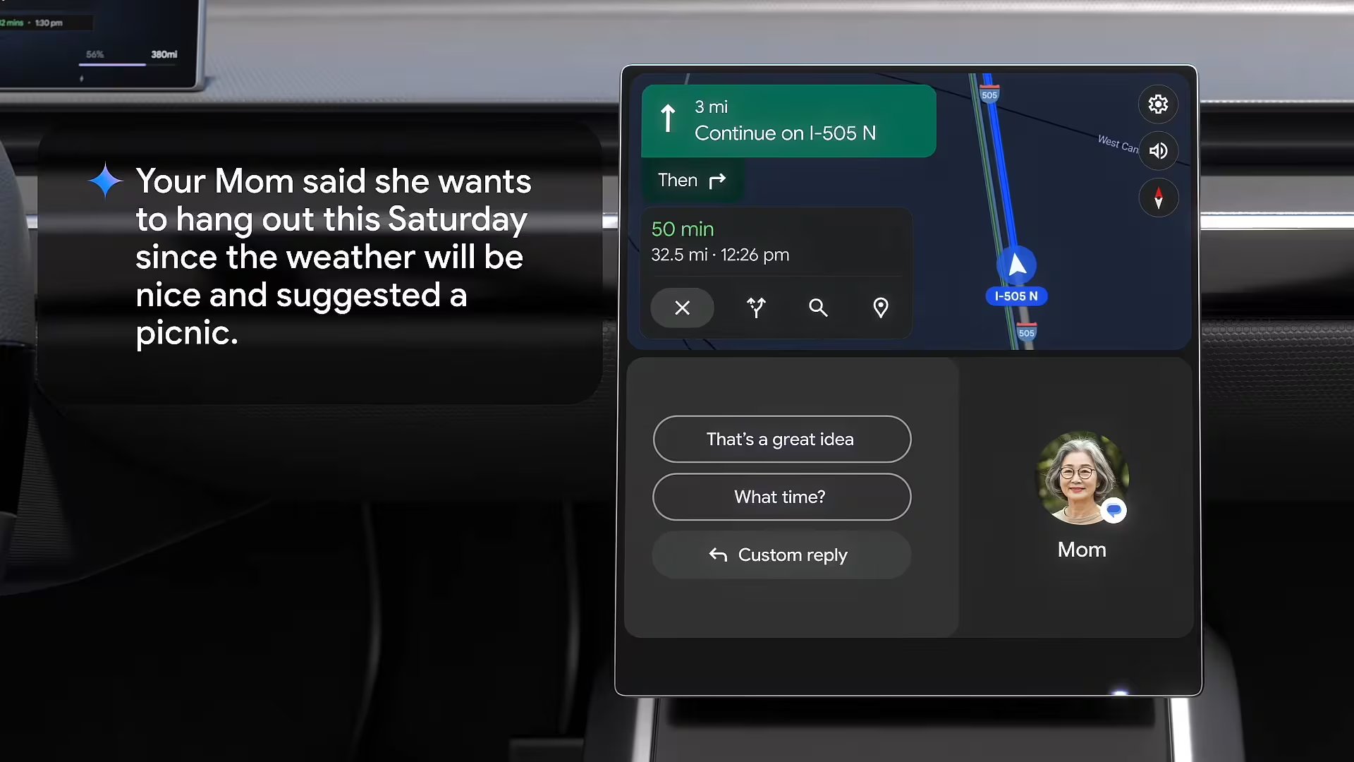 Gemini introduce nuevas funciones de inteligencia artificial en el entorno de Android Auto. (Google)