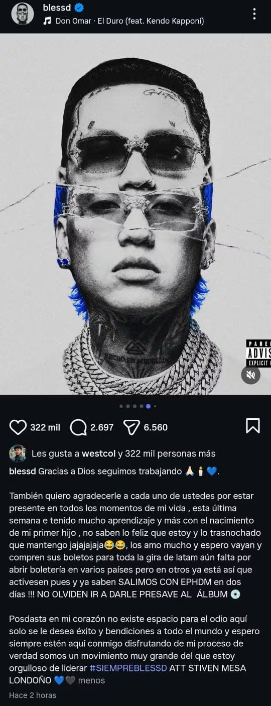 Tras el fallo, Blessd agradeció en Instagram el respaldo de sus seguidores y vinculó este momento con el nacimiento de su hijo Caleb - crédito blessd / Instagram