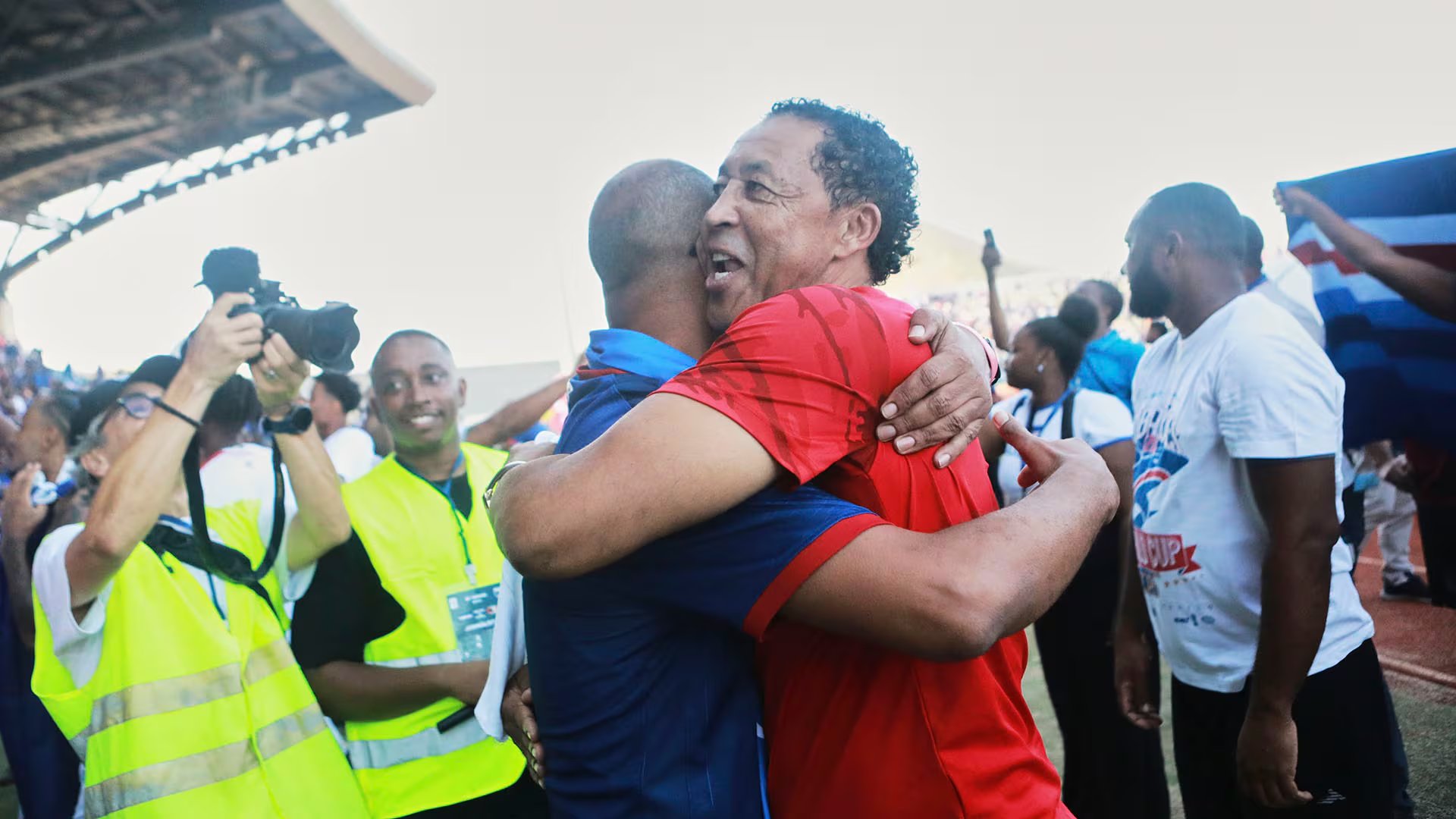 La selección de Cabo Verde celebra el pase al Mundial 2026. (AP Photo/Cristiano Barbosa)