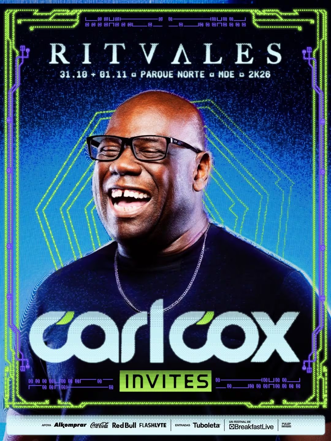 Breakfast Live informó que Carl Cox asumirá la curaduría total del escenario Vortex, la tarima principal de Ritvales - crédito cortesía Breakfast Live