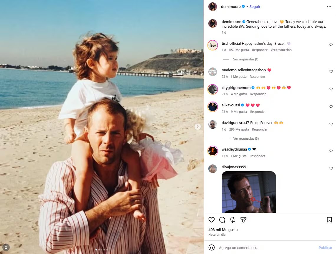 Demi Moore honró a Bruce Willis, su exesposo, con fotografías junto a las hijas que tienen en común y a las dos hijas del actor con Emma Heming Willis (Instagram)