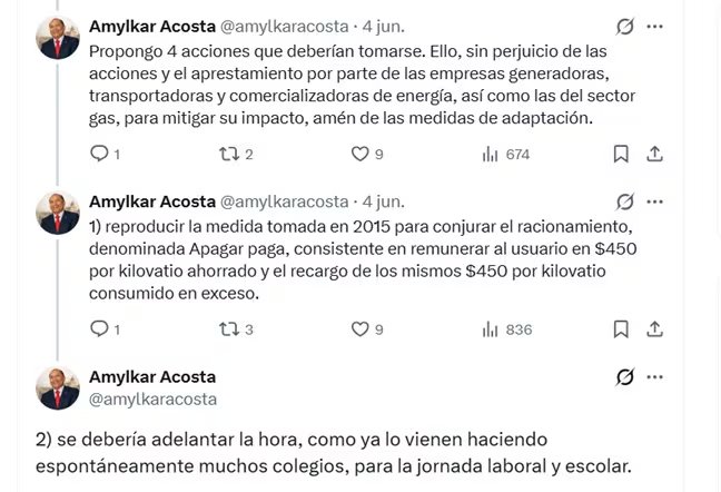 Amylkar Acosta, exministro de Minas y Energía, dijo que es necesario adelantar la hora laboral - crédito @amylkaracosta/X