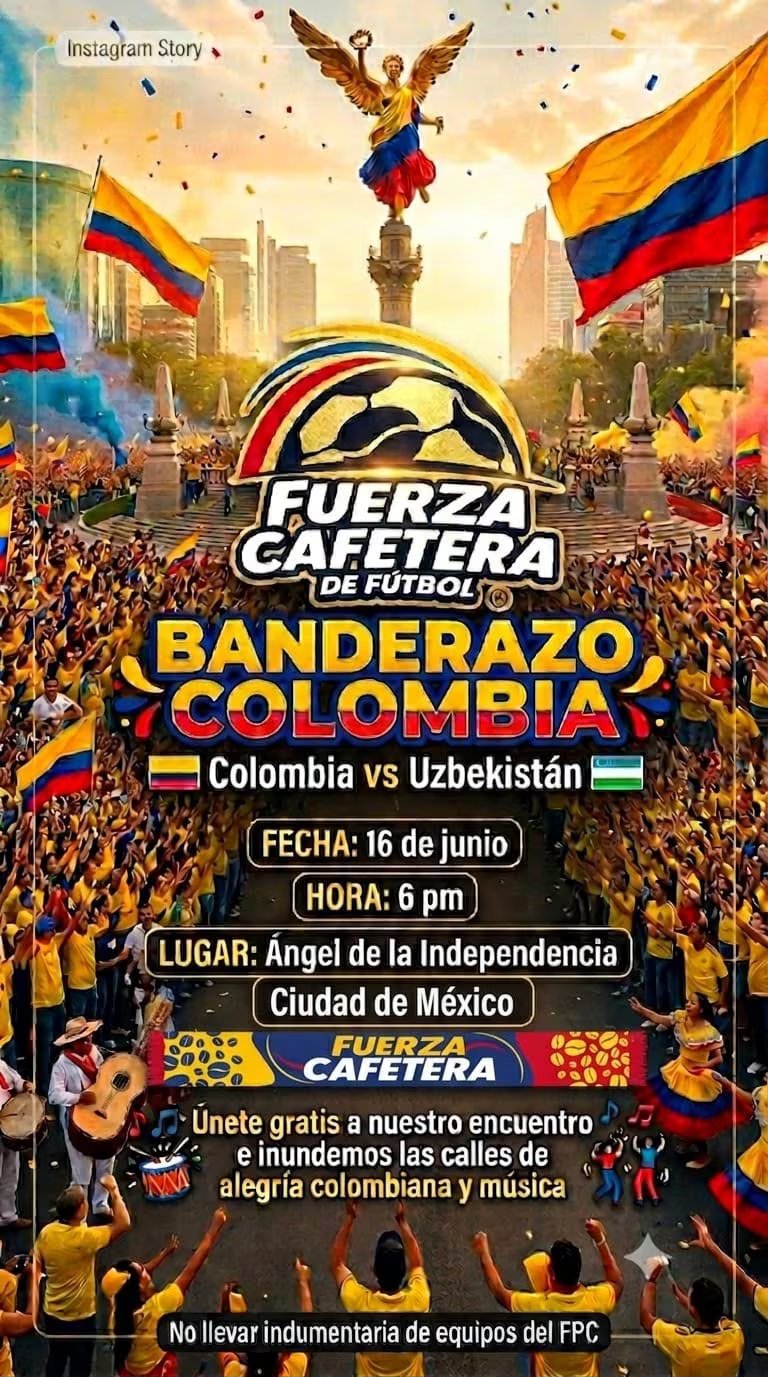 Sitio de concentración de hinchas de la selección Colombia para el banderazo previo al partido en la Copa Mundial de la FIFA contra Uzbekistán - crédito Fuerza Cafetera