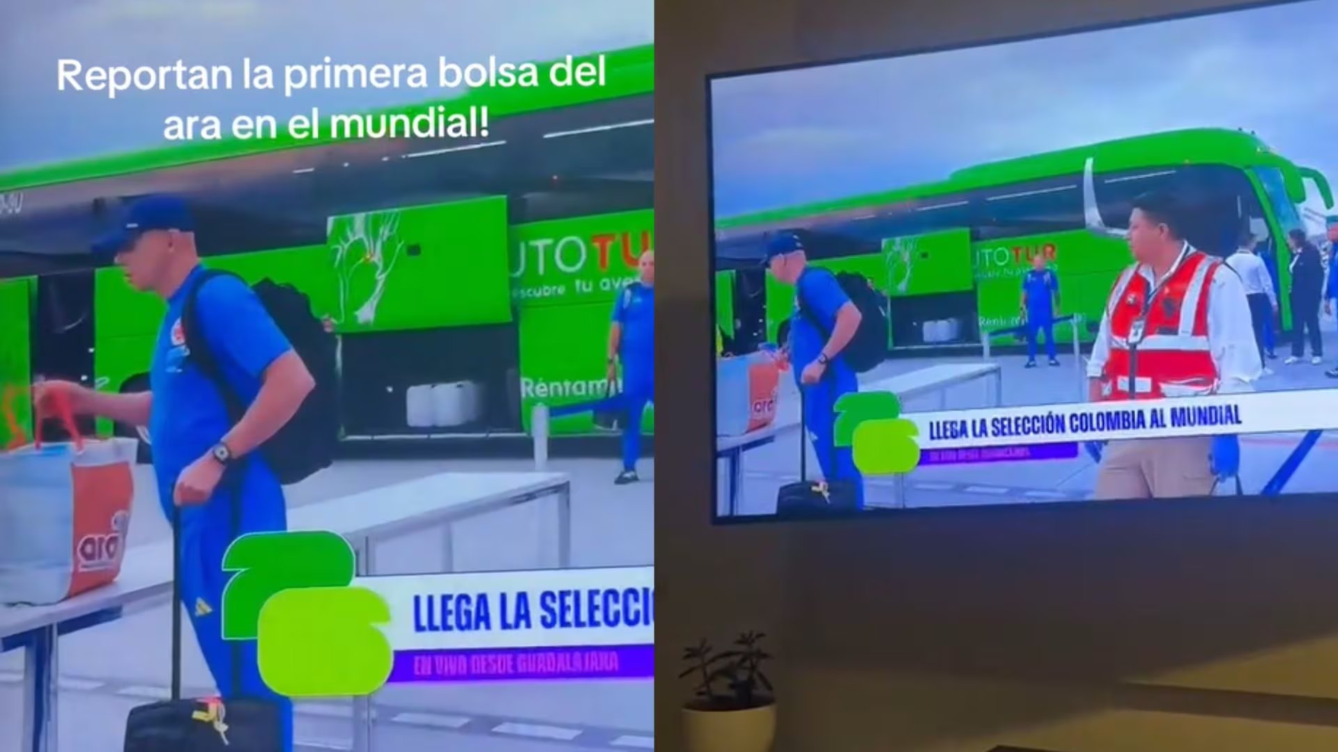 Las redes sociales se llenaron de comentarios humorísticos debido a la bolsa de supermercado usada como equipaje - crédito captura de pantalla / RCN Fútbol