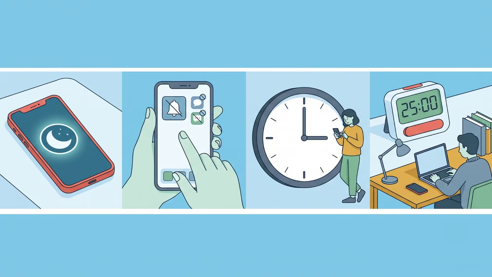 Para reducir distracciones, se recomienda usar modos de concentración, desactivar notificaciones, fijar horarios de revisión y aplicar temporizadores Pomodoro (Imagen Ilustrativa Infobae)