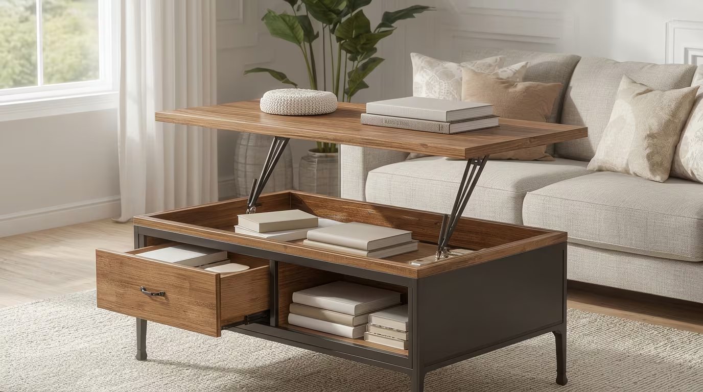 Living pequeño sin sobrecarga: muebles de doble función, una alfombra 200 x 300 y tonos cálidos que engañan al volumen