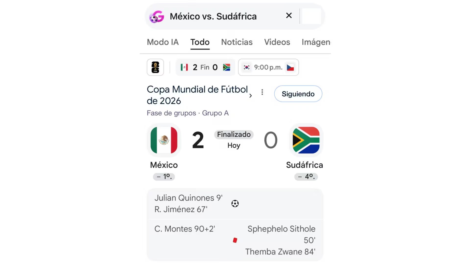 Al buscar información del torneo o de una selección en el buscador, aparece un botón con la palabra “Seguir” o el símbolo “+”.
(Captura Google)
