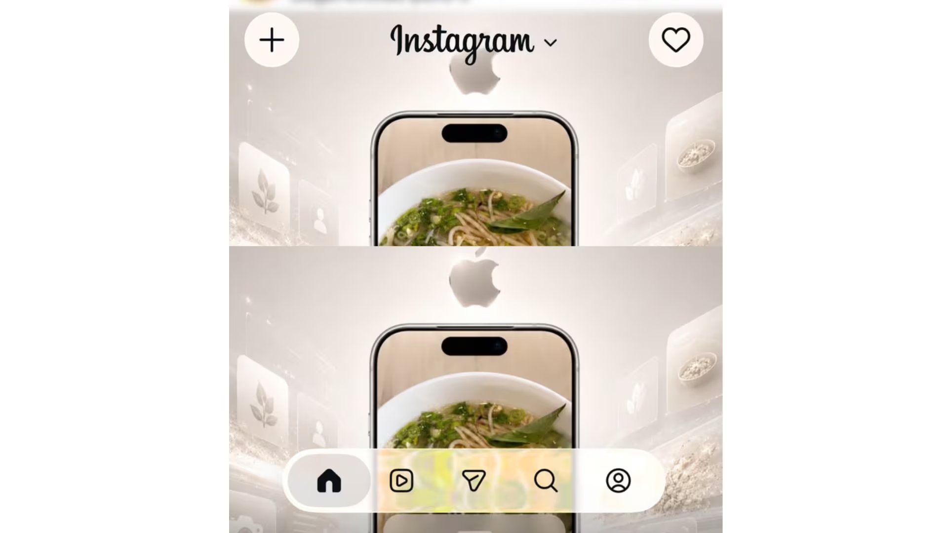 El fondo de esa barra difumina los colores del contenido mientras el usuario hace scroll.
(Composición Infobae: captura iPhone)