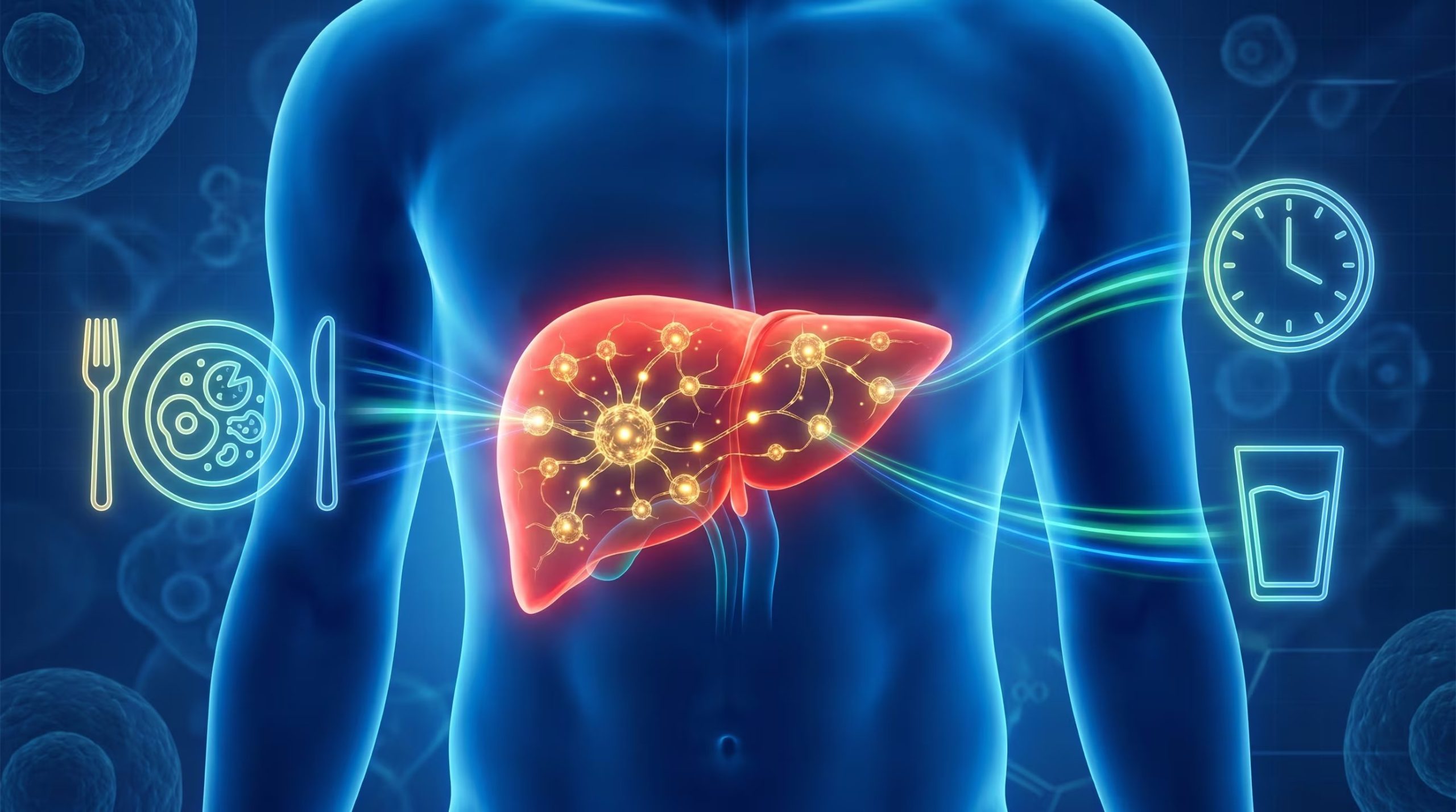 Una representación visual muestra el hígado como un centro de control metabólico, regulando las respuestas del cuerpo a la ingesta de alimentos y al ayuno. (Imagen Ilustrativa Infobae)