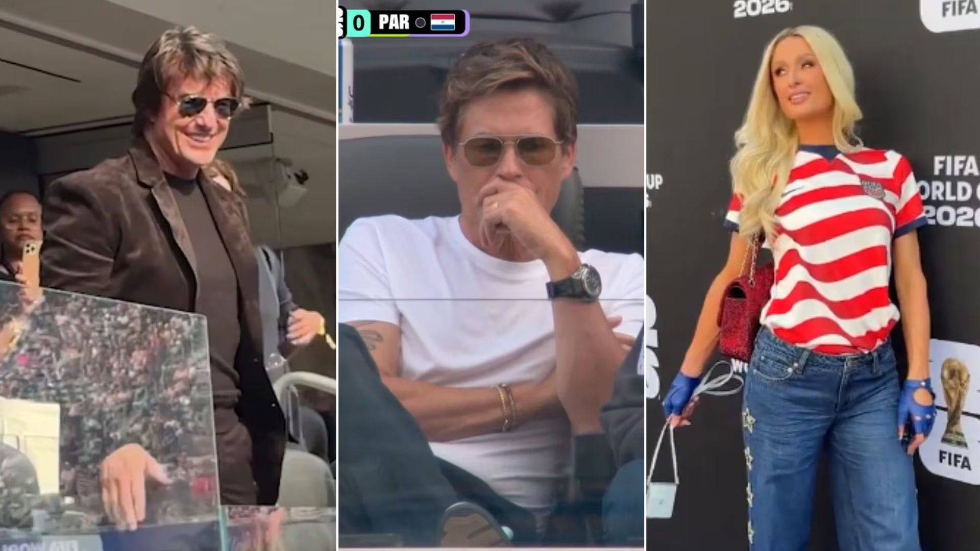 Tom Cruise, Brad Pitt y Paris Hilton fueron algunas de las estrellas de Hollywood que asistieron al debut de Estados Unidos ante Paraguay en el Mundial 2026. (Captura de video/Redes sociales
