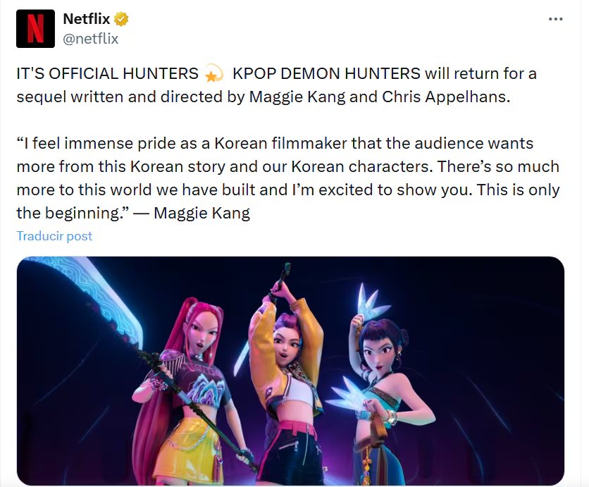 Netflix es la plataforma oficial y exclusiva para la emisión legal de la película animada Las Guerreras K-Pop.
(X: Netflix)