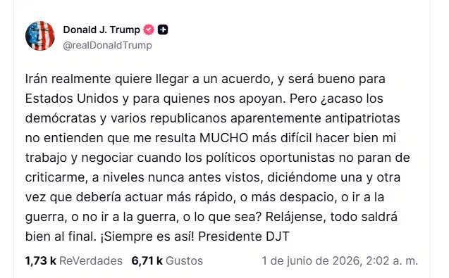 El mensaje publicado por Trump en Truth Social.