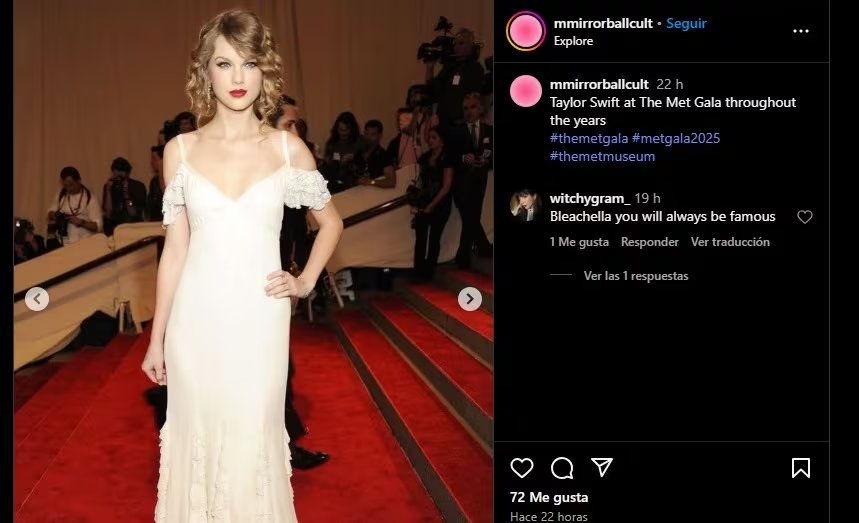 Para la Met Gala de 2010, Taylor Swift usó un vestido de Ralph Lauren (Instagram/@mmirrorballcult)