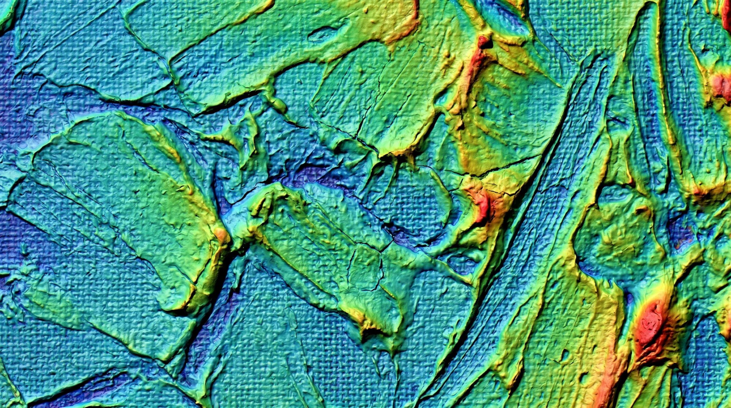 La técnica genera imágenes de alta resolución y, a partir de ellas, modelos tridimensionales que permiten comparar la rugosidad y la distribución de los relieves en distintas zonas del cuadro (Visuales IA Scribnews)