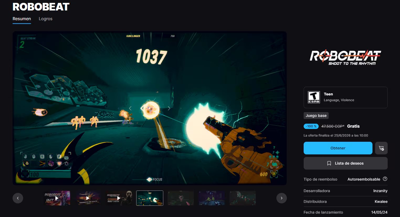 ROBOBEAT es un shooter en primera persona que combina ritmo y mecánicas rogue-lite. (Epic Games)