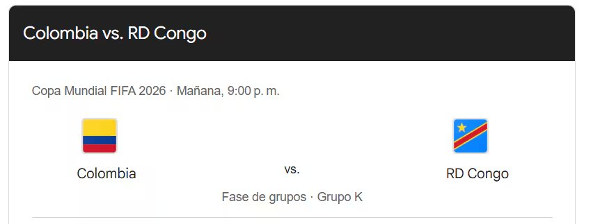Colombia vs. República Democrática del Congo se jugará este 22 de junio - crédito captura de pantalla / Google