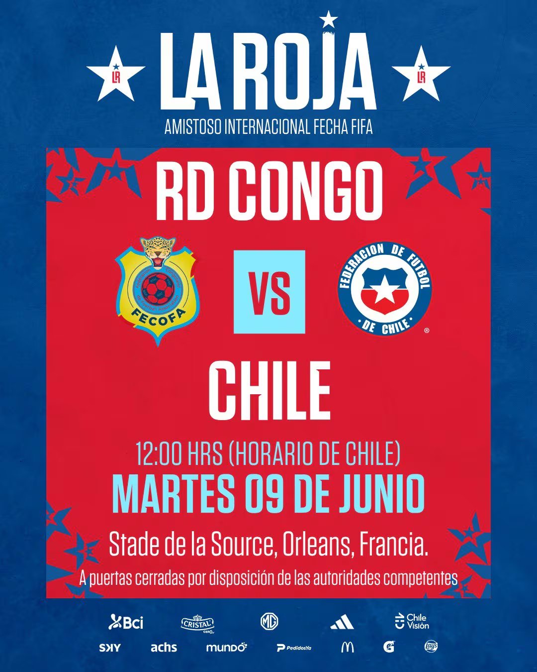 Afiche de la oficialización del partido entre la República Democrática del Congo y Chile - crédito X