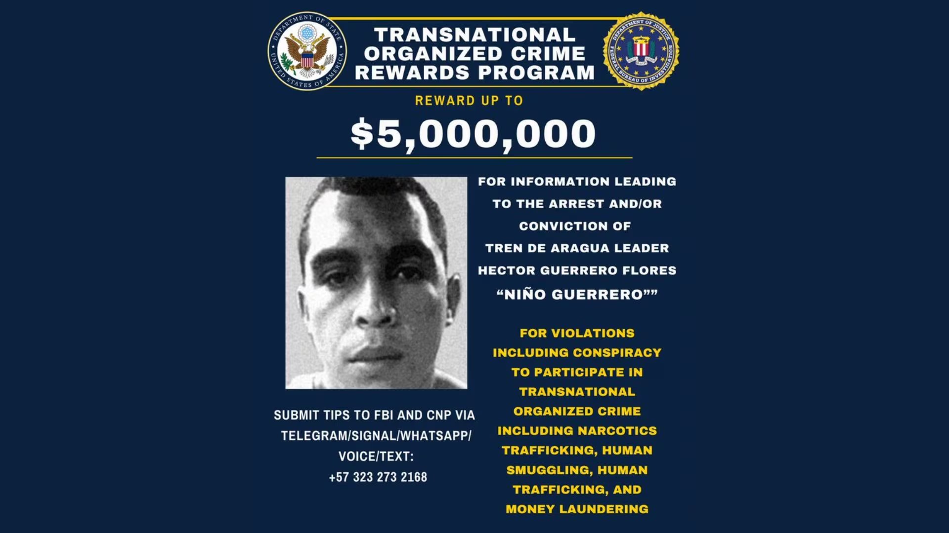 El FBI ofreció una recompensa de USD 5 millones por el
