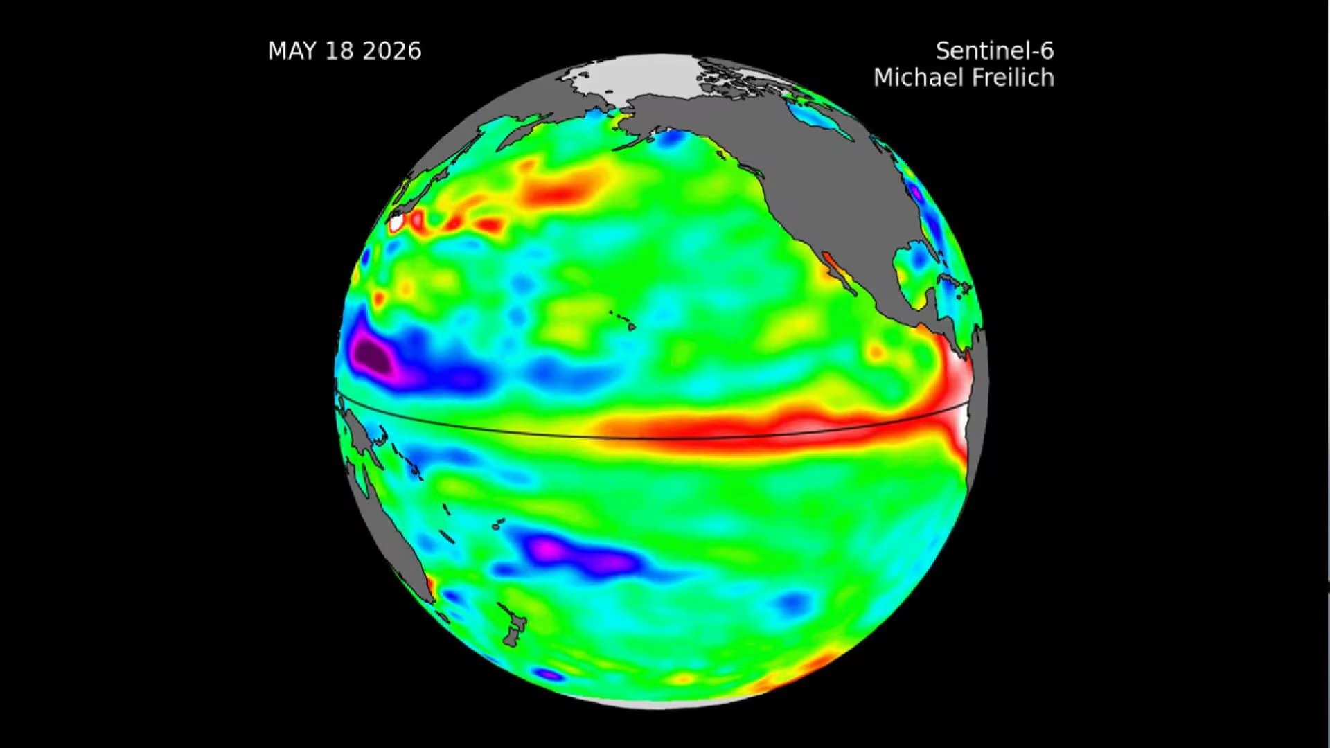 La NASA detecta un aumento inusual de agua cálida en el Pacífico oriental, lo que anticipa la formación de un nuevo episodio de El Niño en Sudamérica (NASA)