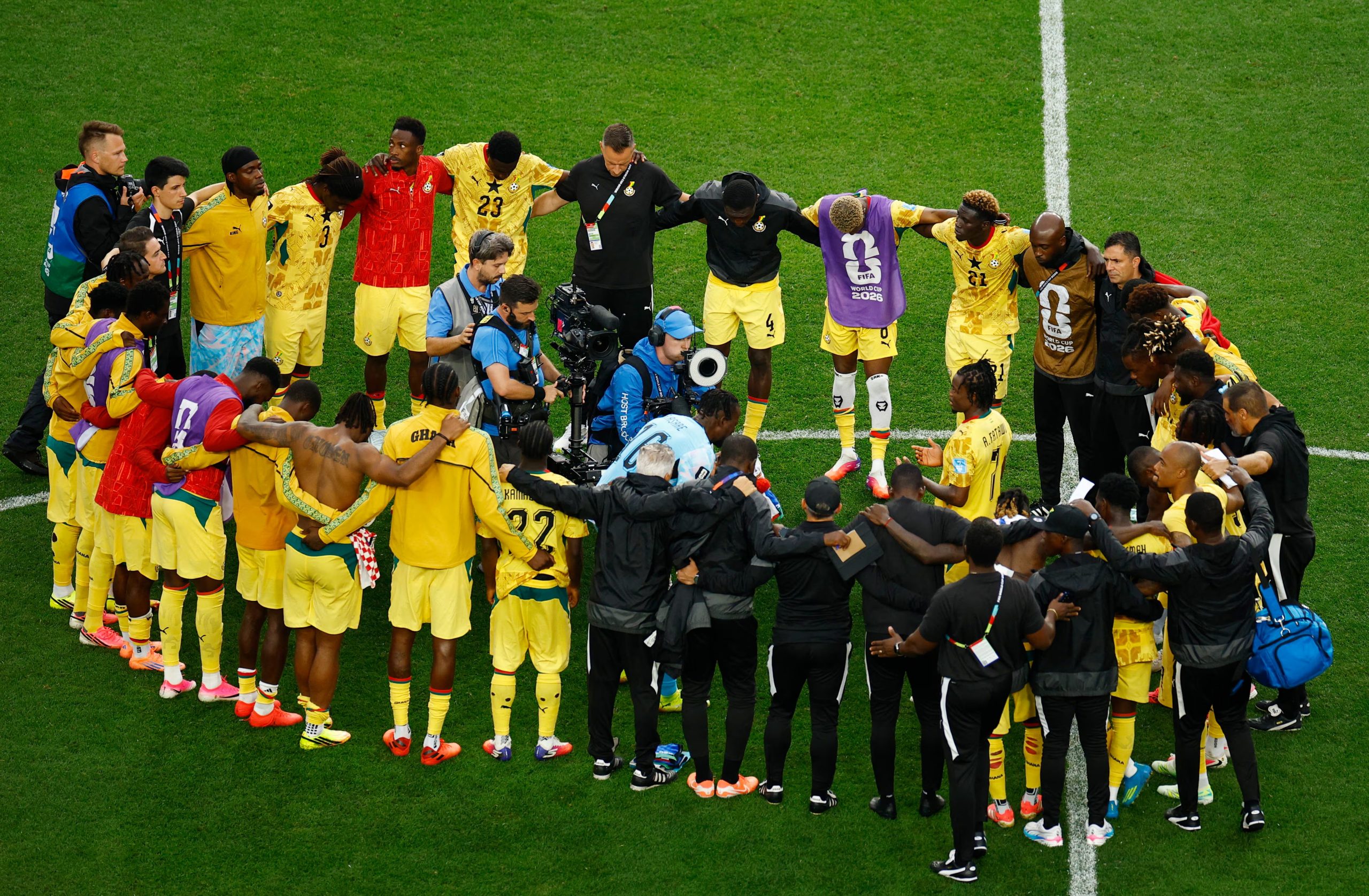 Soccer Football - FIFA World Cup 2026 - Group L - Croatia v Ghana - Philadelphia Stadium, Philadelphia, Pennsylvania, U.S. - June 27, 2026 General view as Ghana team members look dejected after the match REUTERS/Pilar Olivares