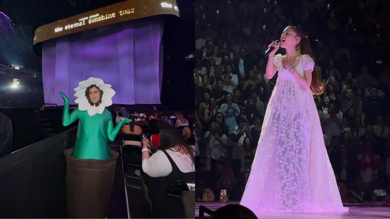 Giacomo Benavides asistió al The Eternal Sunshine Tour en el Oakland Arena con un disfraz inspirado en 'Petal', el próximo álbum de Ariana Grande.