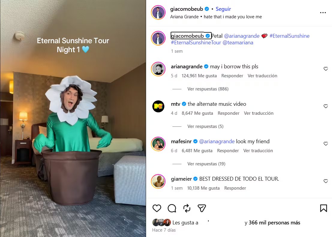 El disfraz de pétalo de Giacomo Benavides fue confeccionado para el concierto de Ariana Grande y atrajo la atención de otros asistentes en el Oakland Arena.