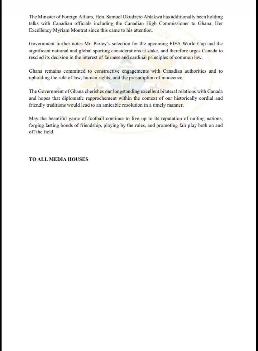 El Ministerio de Asuntos Exteriores de Ghana presentó el 11 de junio una protesta diplomática formal ante Asuntos Globales de Canadá-crédito @GhanaMFA/X