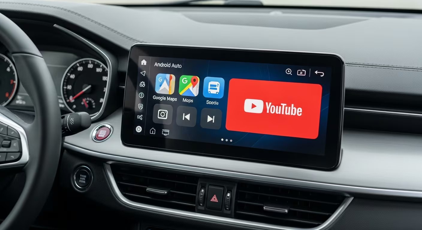 El habitáculo de un vehículo exhibe la pantalla de infoentretenimiento con Android Auto activo.
(Imagen Ilustrativa Infobae)