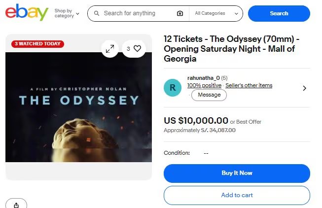 Un anuncio en eBay llegó a ofrecer un paquete de entradas para La Odisea por 10.000 dólares.(Captura de pantalla)