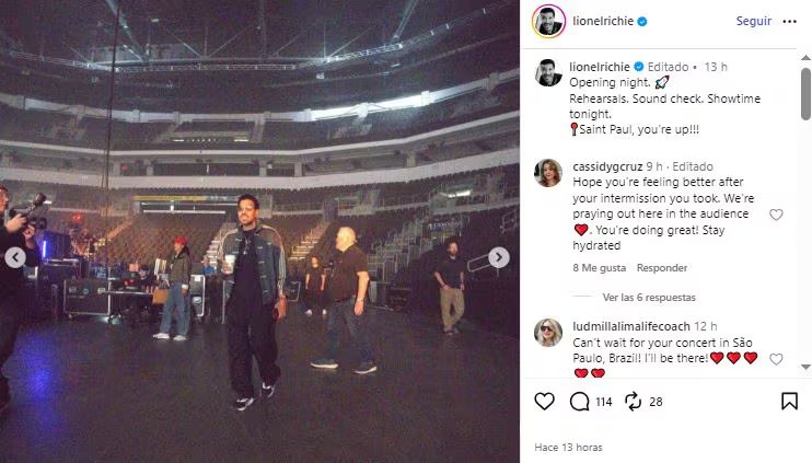 La publicación de Lionel Richie antes de su concierto en Minnesota (Instagram)