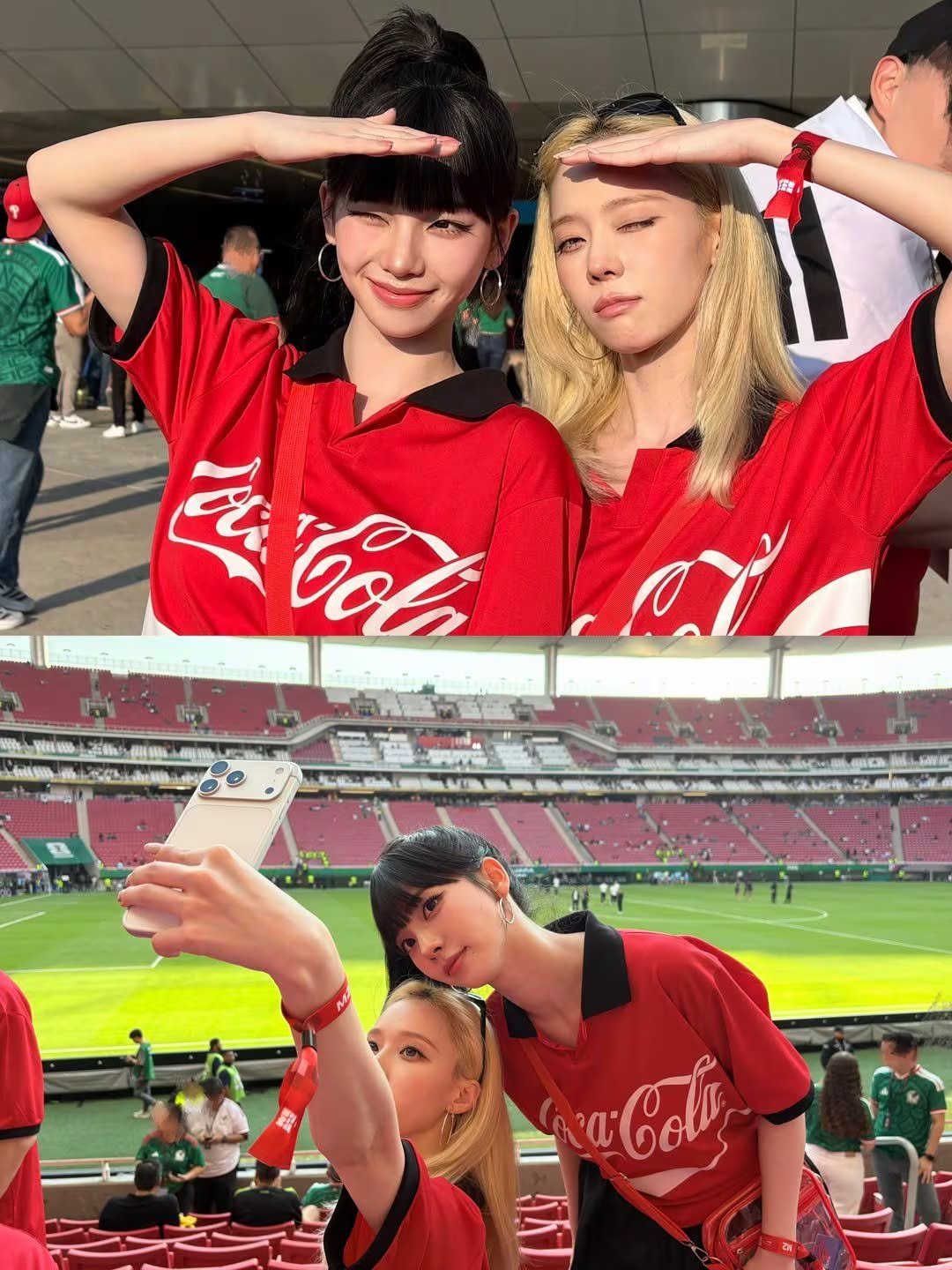 Karina y Winter de aespa estuvieron presentes en el estadio de Guadalajara para alentar a la selección durante el encuentro frente a Chequia.(Instagram)