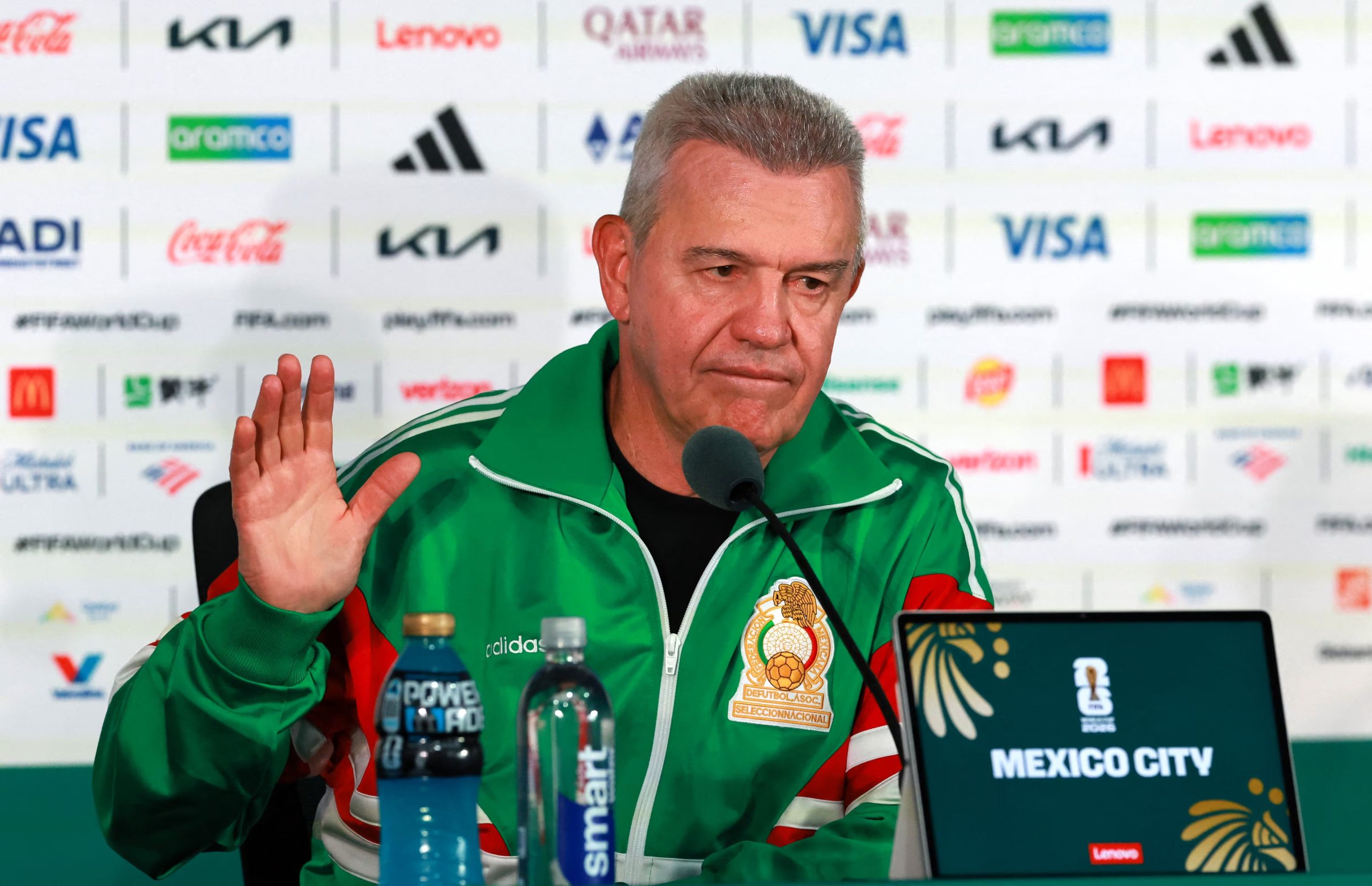 Soccer Football - FIFA World Cup 2026 - Mexico Press Conference - Estadio Azteca, Mexico City, Mexico - June 10, 2026 Mexico coach Javier Aguirre during the press conference REUTERS/Henry Romero