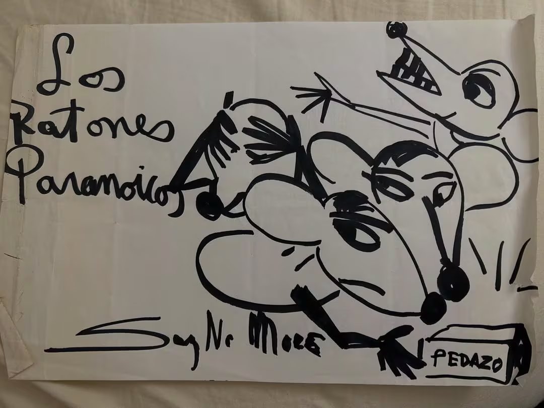 Un dibujo original de Charly García, con la frase 