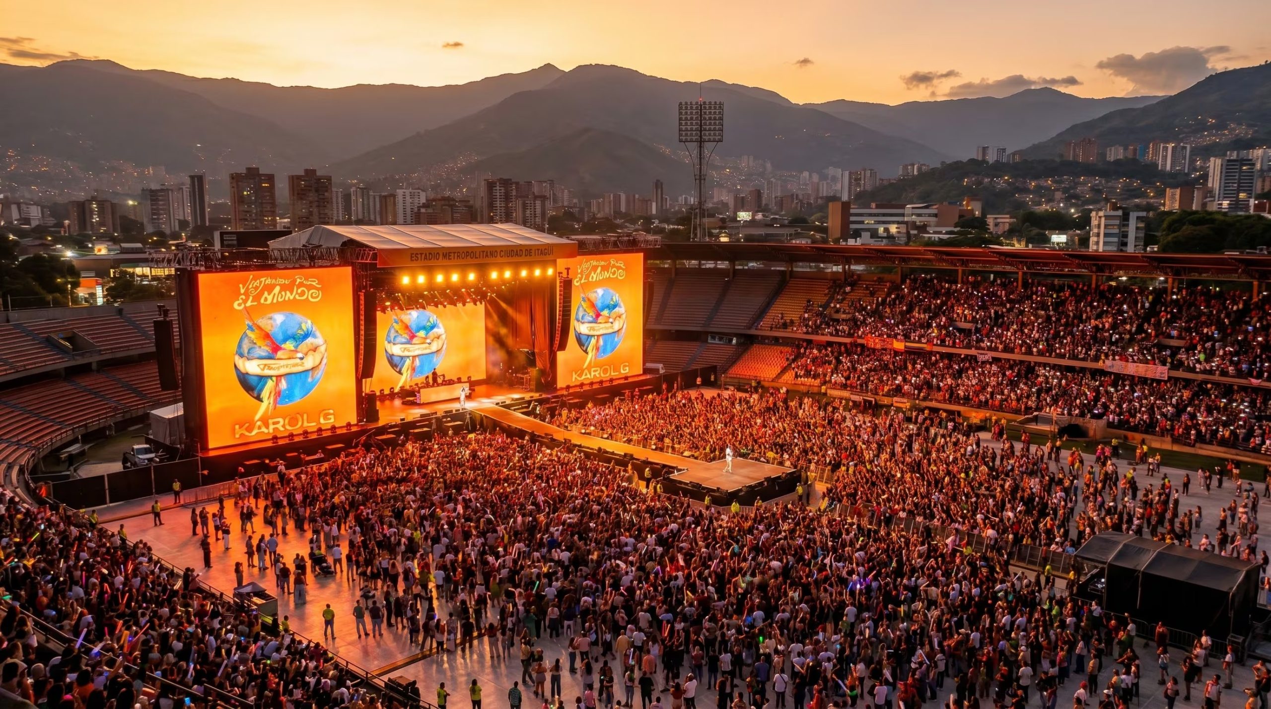 Así se vería el escenario de Karol G en sus presentaciones en el mundo con su gira - crédito Imagen Ilustrativa Infobae