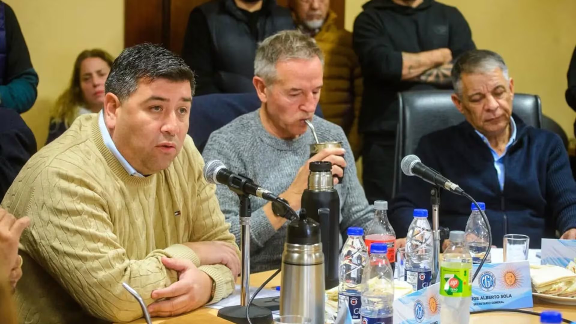 Los cotitulares de la CGT Cristian Jerónimo, Jorge Sola y Octavio Argüello