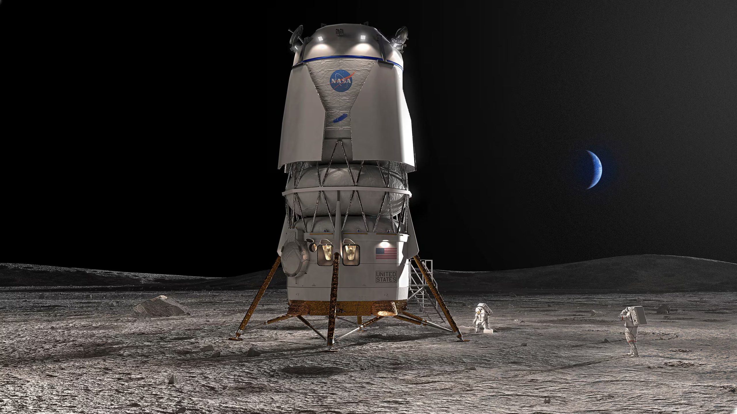 En esta imagen proporcionada por Blue Origin, compañía de Jeff Bezos, se muestra el módulo de alunizaje Blue MooN (Blue Origin vía AP)