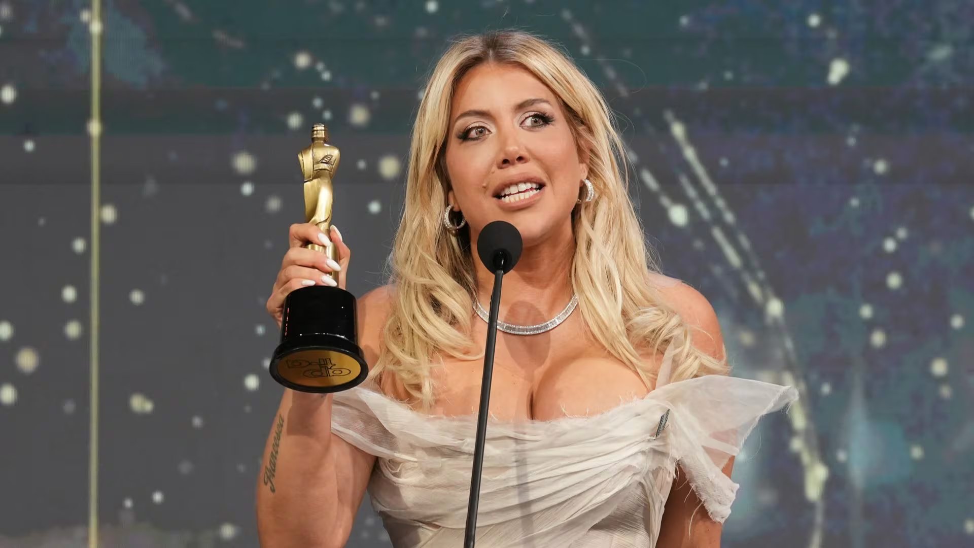En mayo, Wanda Nara enfrentó públicamente las críticas recibidas por el galardón y la situación judicial de Martín Migueles (Prensa Telefe)