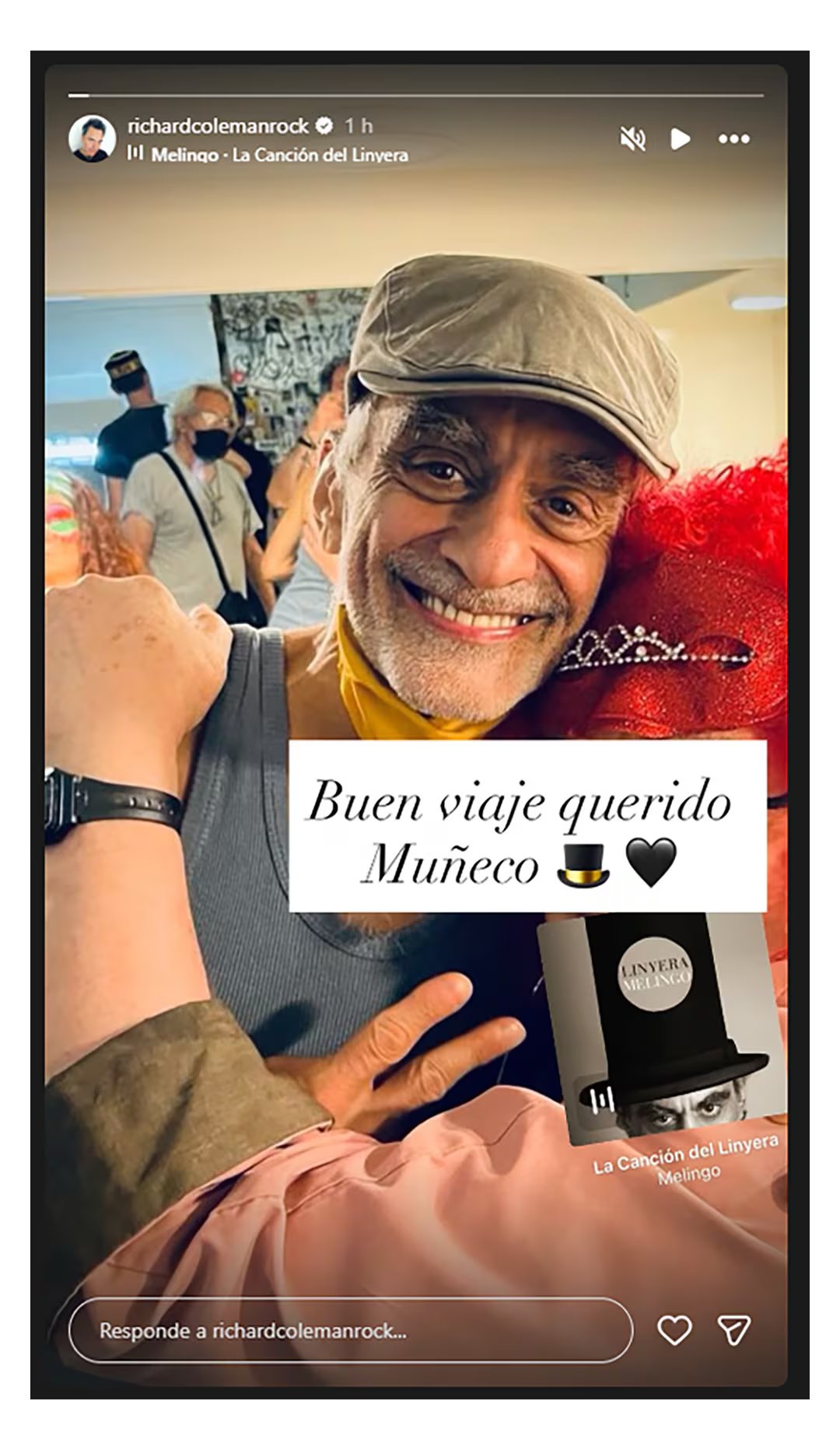Melingo sonríe en una fotografía compartida por Richard Coleman en redes sociales, con un mensaje de despedida.